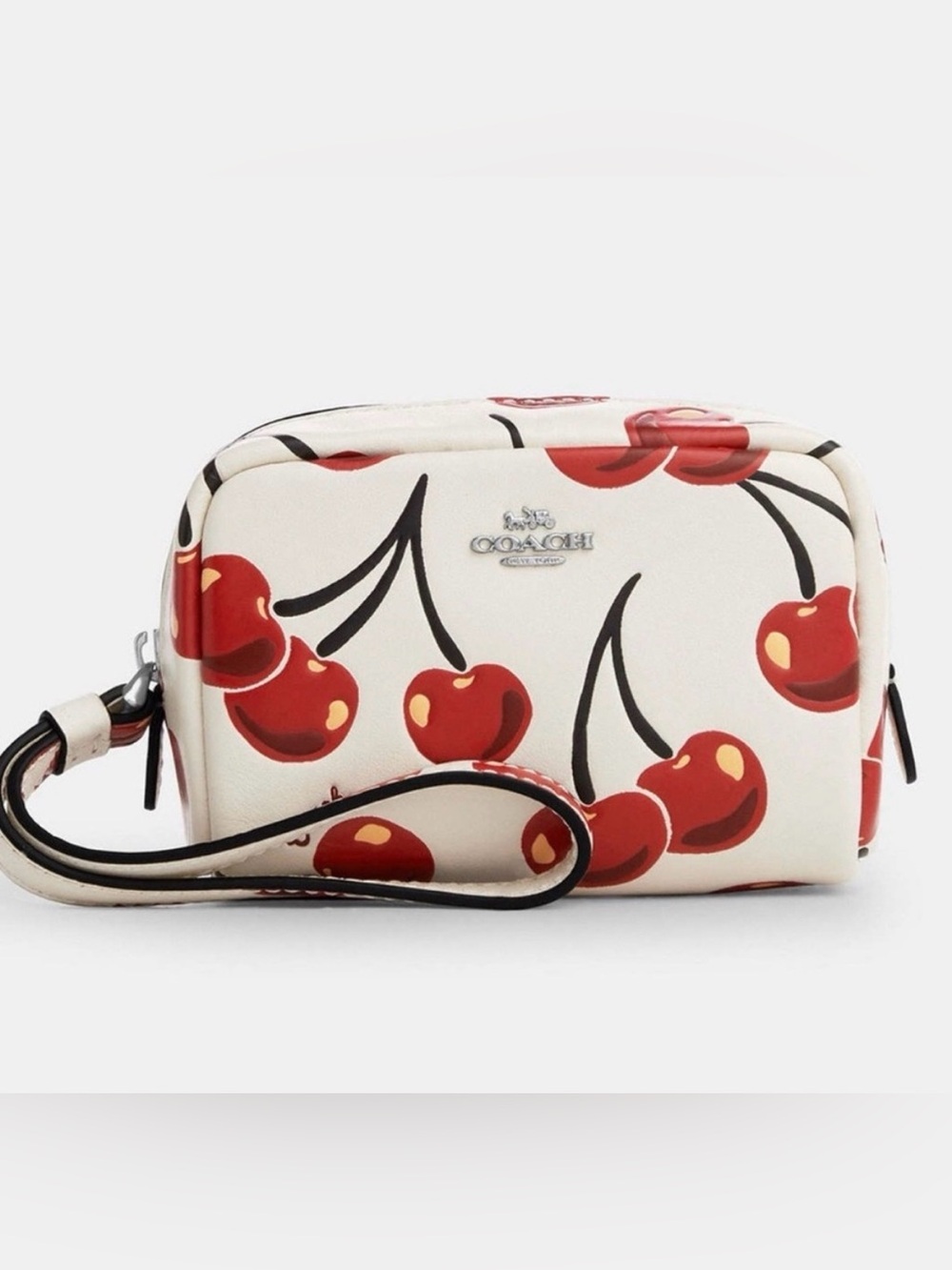 COACH Cream Wristlet with Red Cherry Print
